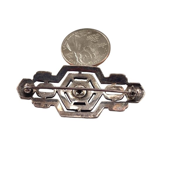 Antique Art Deco Brooch With Marcasite Ruby Gemstone Accents - Picture 7 of 7